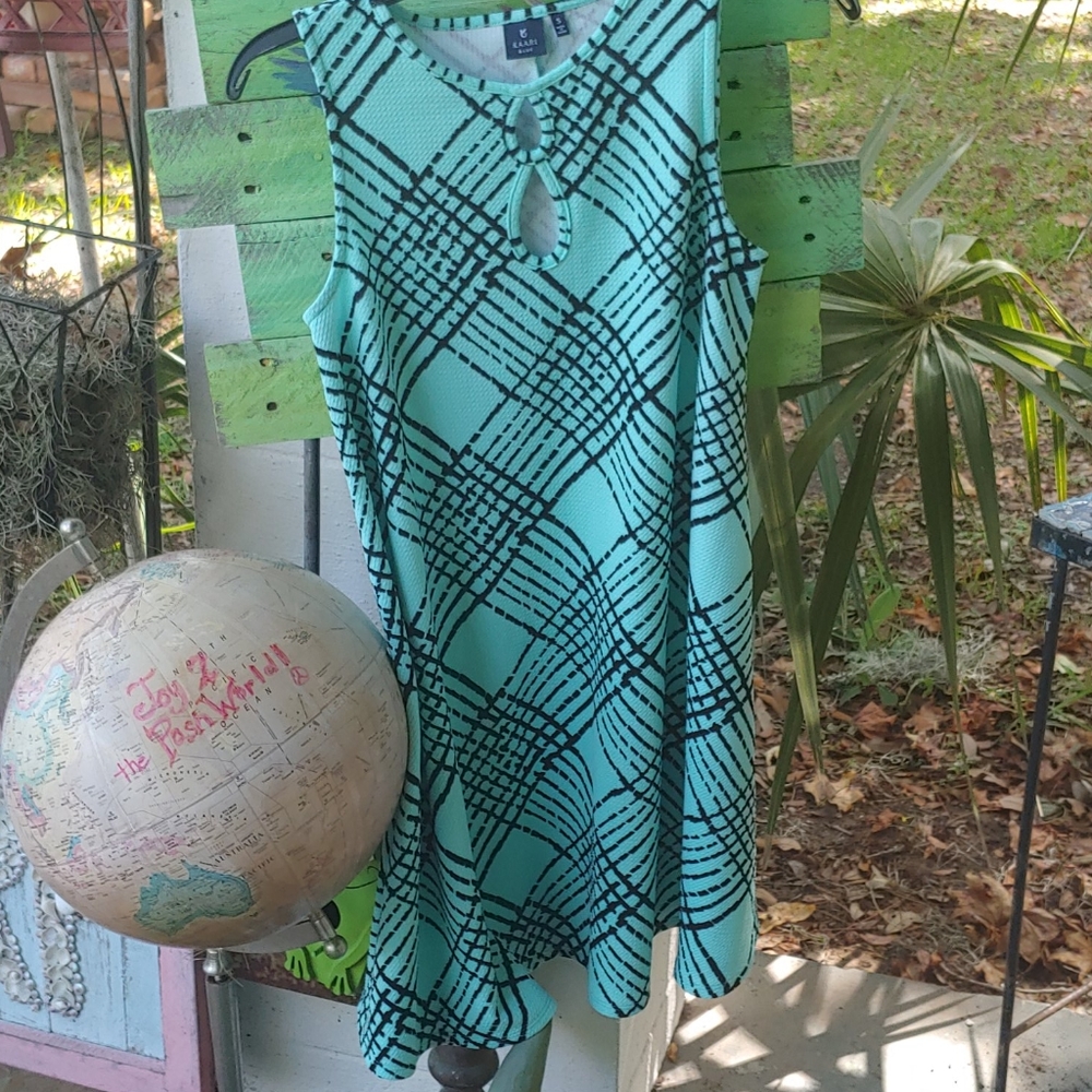 Kaari Blue dress, aqua and black, Size Small